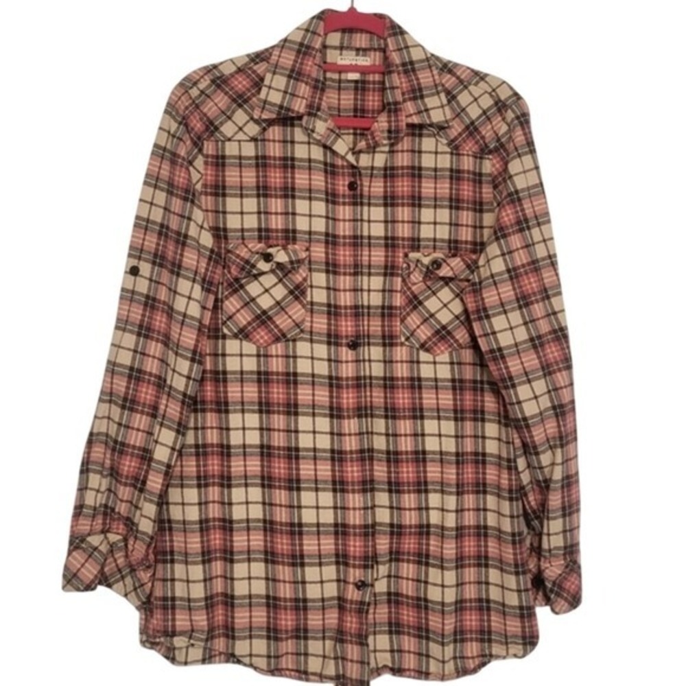 Matchstick Argus Womens‎ L Shirt Pink Blue Plaid Flannel Longline Button Up